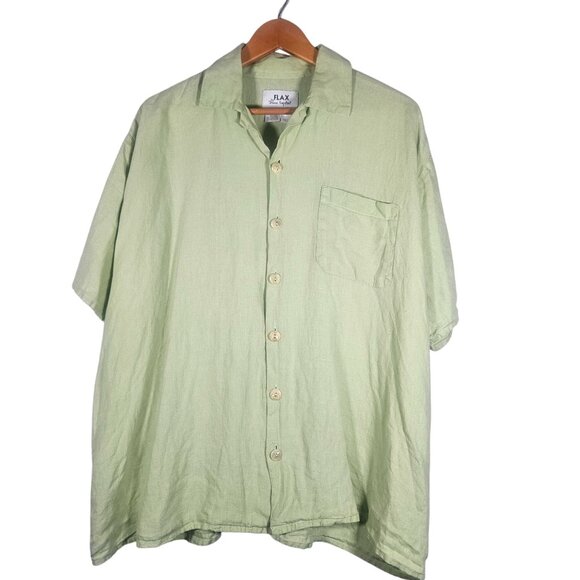 FLAX Women 100% Linen M Button Down Chartreuse Boxy Fit Top Lagenlook Layering - Picture 2 of 11